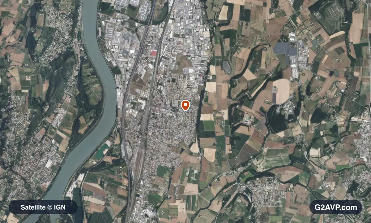 Vue satellite (orthophoto IGN) du secteur de Portes-lès-Valence, même emprise que la carte géologique