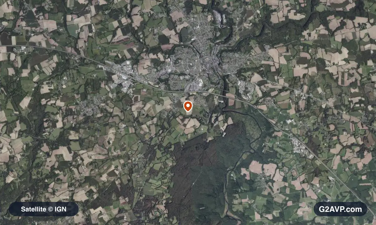 Vue satellite (orthophoto IGN) du secteur de Quimperlé, même emprise que la carte géologique