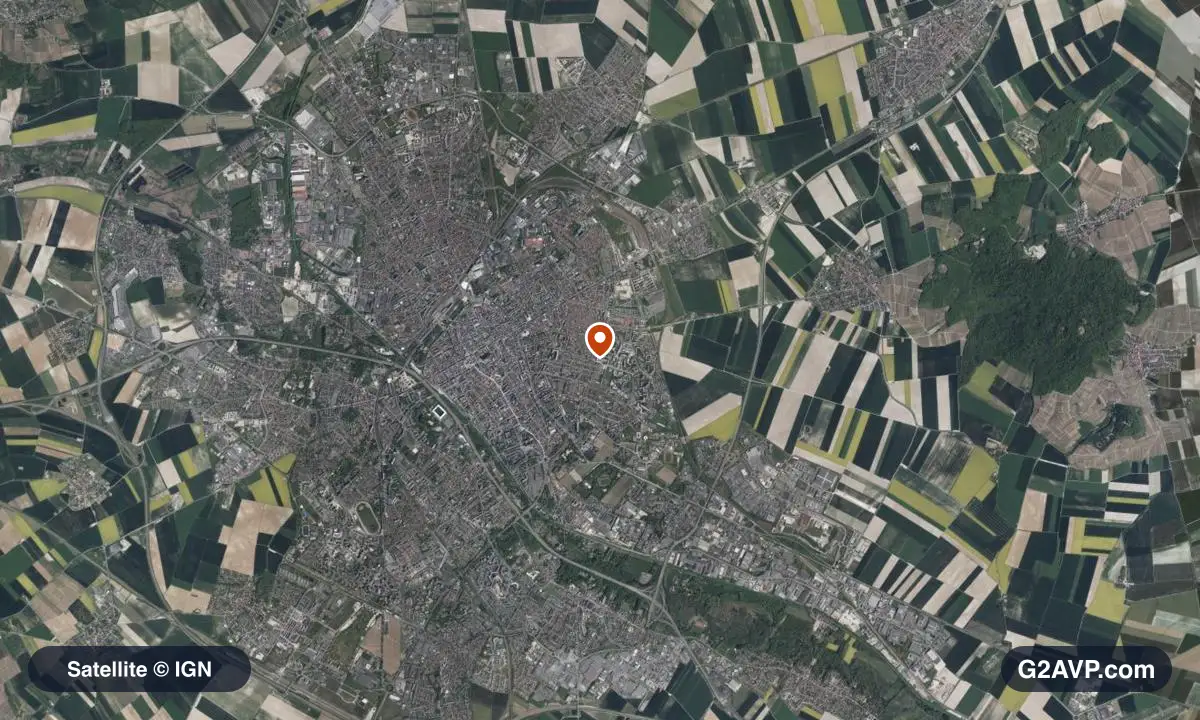 Vue satellite (orthophoto IGN) du secteur de Reims, même emprise que la carte géologique