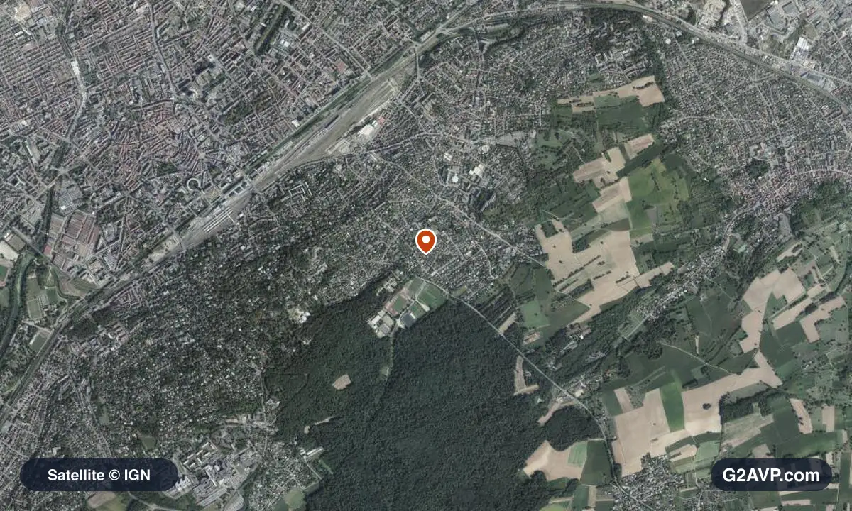 Vue satellite (orthophoto IGN) du secteur de Riedisheim, même emprise que la carte géologique