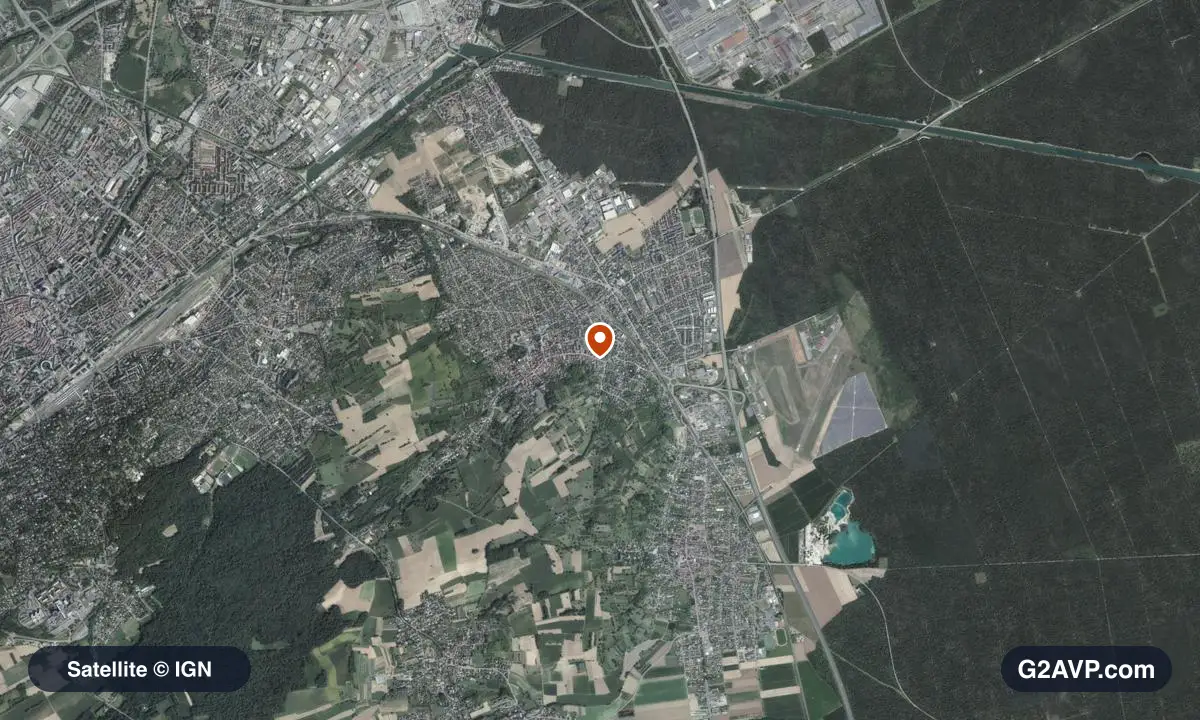 Vue satellite (orthophoto IGN) du secteur de Rixheim, même emprise que la carte géologique