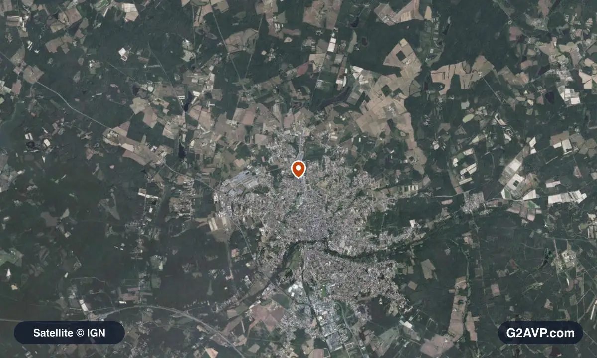Vue satellite (orthophoto IGN) du secteur de Romorantin-Lanthenay, même emprise que la carte géologique