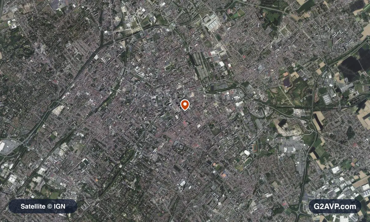 Vue satellite (orthophoto IGN) du secteur de Roubaix, même emprise que la carte géologique