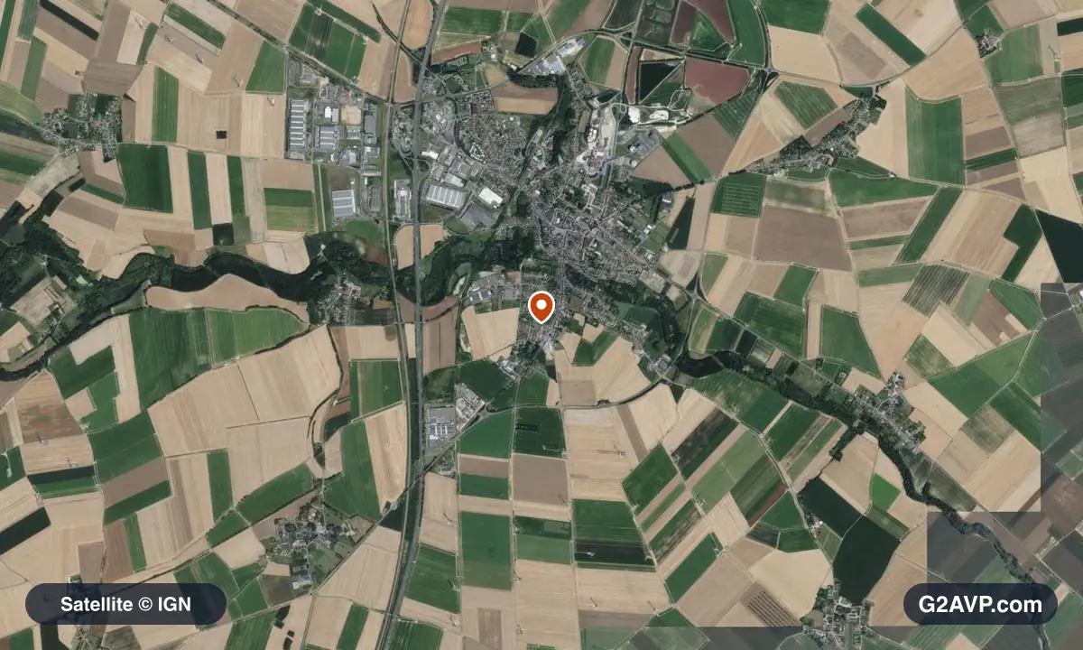 Vue satellite (orthophoto IGN) du secteur de Roye, même emprise que la carte géologique