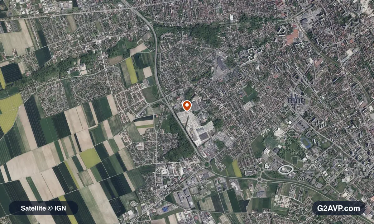 Vue satellite (orthophoto IGN) du secteur de Saint-André-les-Vergers, même emprise que la carte géologique