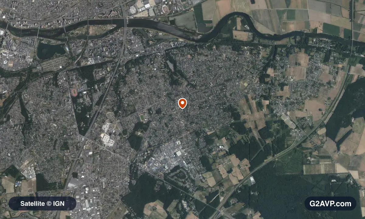 Vue satellite (orthophoto IGN) du secteur de Saint-Avertin, même emprise que la carte géologique