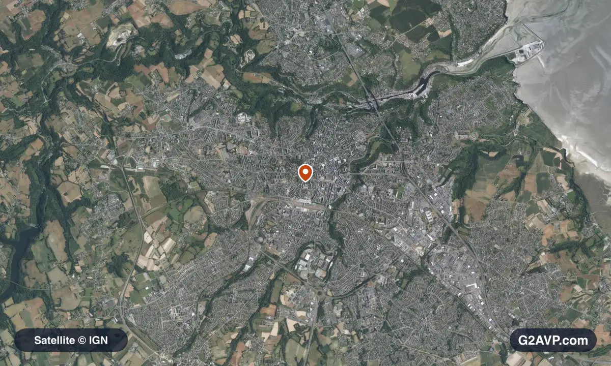 Vue satellite (orthophoto IGN) du secteur de Saint-Brieuc, même emprise que la carte géologique
