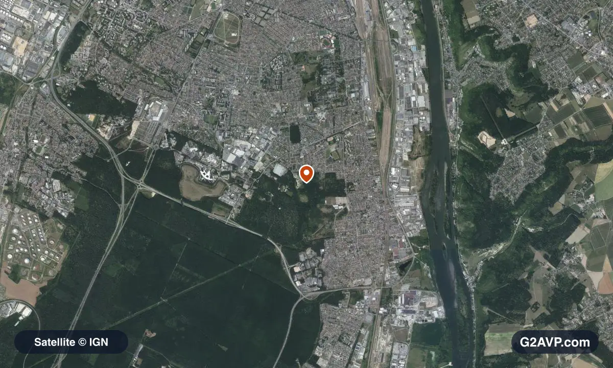 Vue satellite (orthophoto IGN) du secteur de Saint-Étienne-du-Rouvray, même emprise que la carte géologique