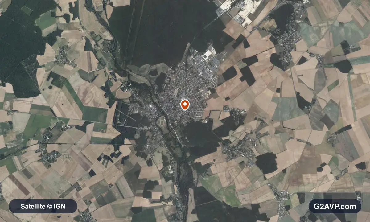 Vue satellite (orthophoto IGN) du secteur de Saint-Florent-sur-Cher, même emprise que la carte géologique