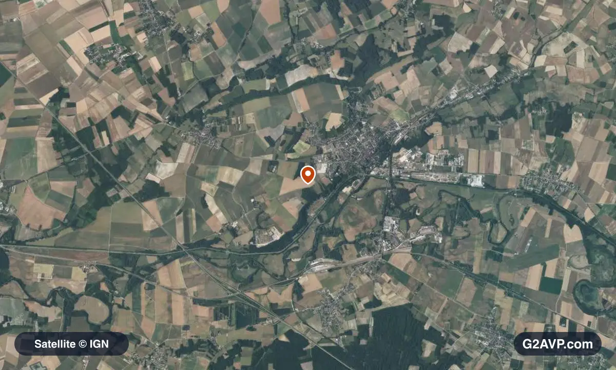 Vue satellite (orthophoto IGN) du secteur de Saint-Florentin, même emprise que la carte géologique