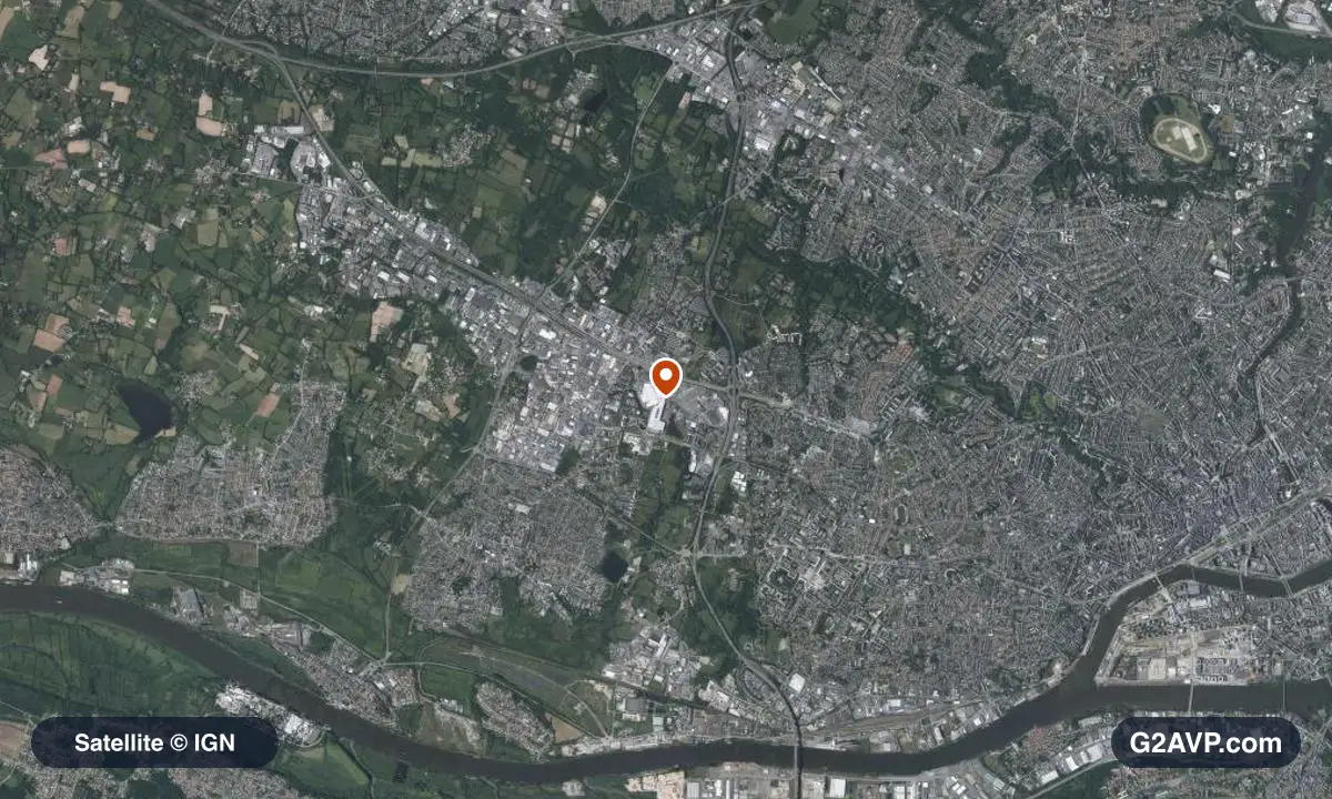 Vue satellite (orthophoto IGN) du secteur de Saint-Herblain, même emprise que la carte géologique