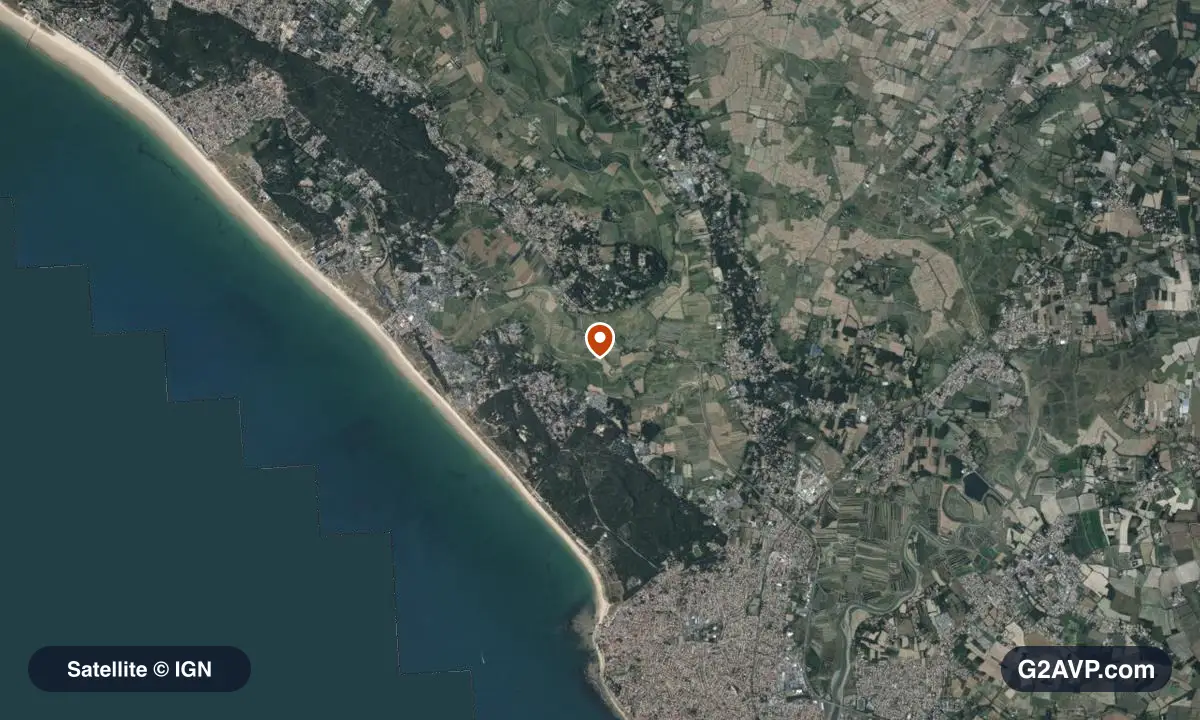 Vue satellite (orthophoto IGN) du secteur de Saint-Hilaire-de-Riez, même emprise que la carte géologique