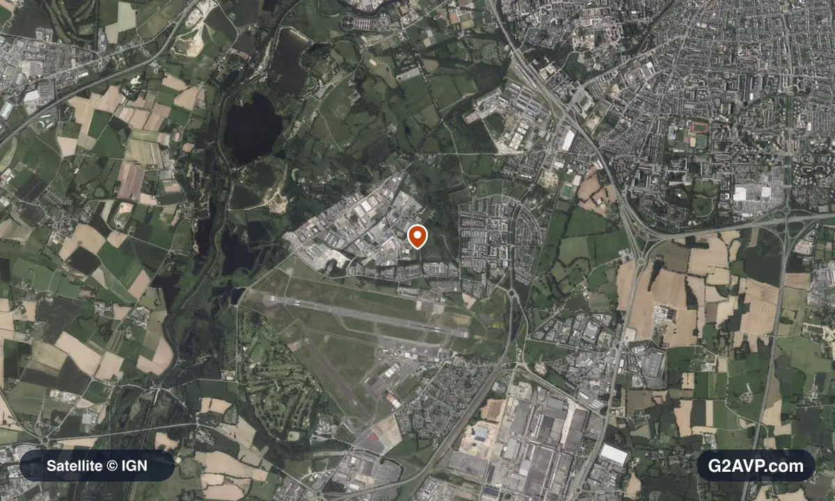 Vue satellite (orthophoto IGN) du secteur de Saint-Jacques-de-la-Lande, même emprise que la carte géologique