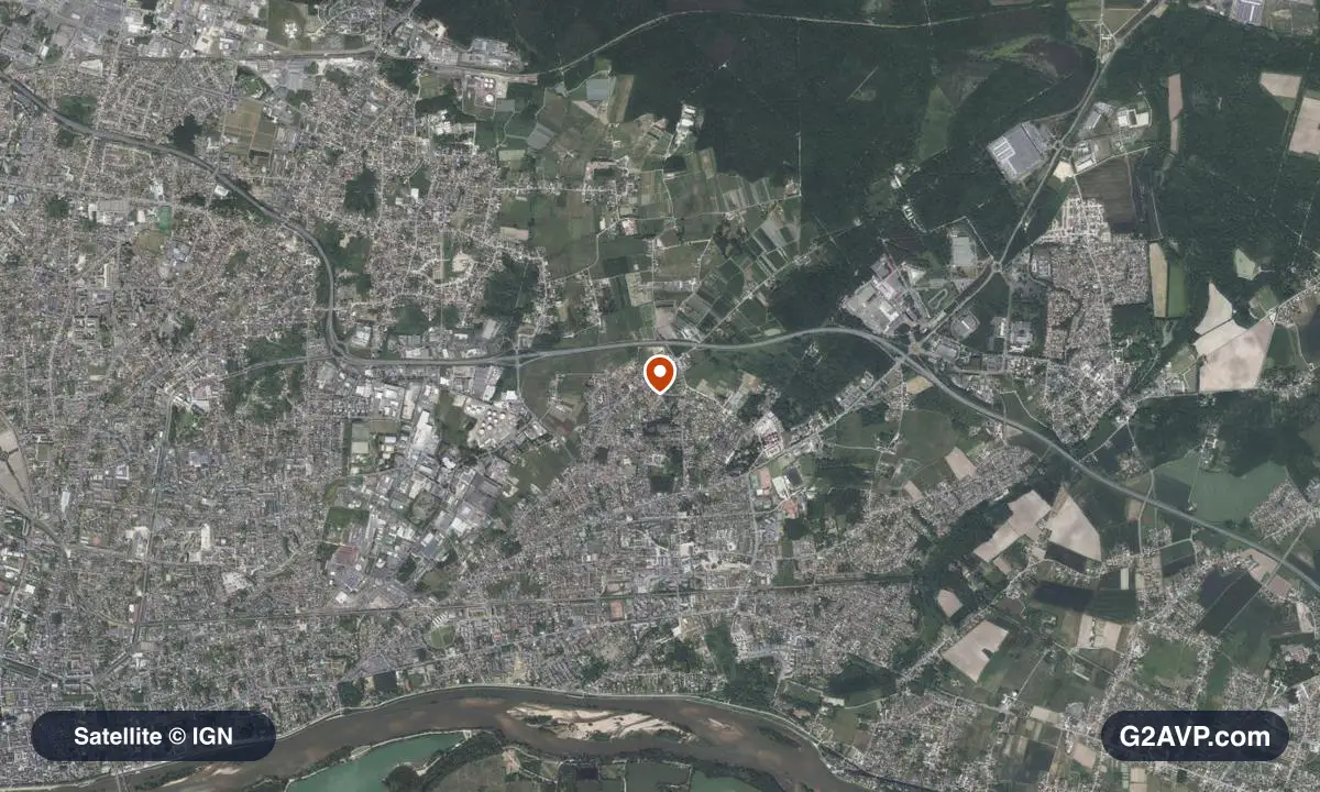 Vue satellite (orthophoto IGN) du secteur de Saint-Jean-de-Braye, même emprise que la carte géologique