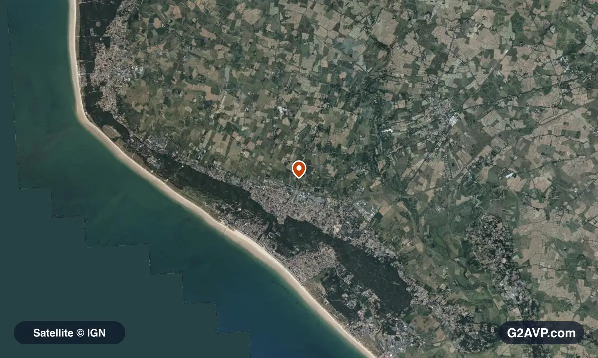 Vue satellite (orthophoto IGN) du secteur de Saint-Jean-de-Monts, même emprise que la carte géologique