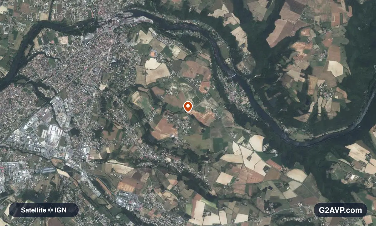 Vue satellite (orthophoto IGN) du secteur de Saint-Juéry, même emprise que la carte géologique