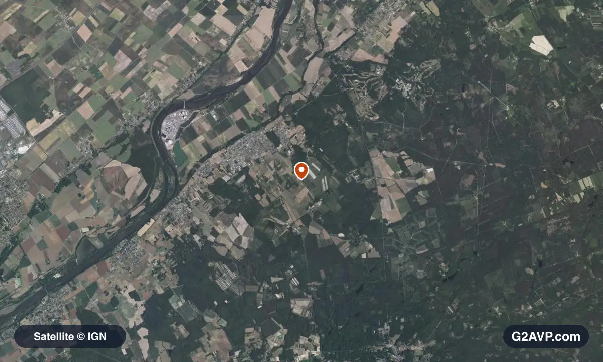 Vue satellite (orthophoto IGN) du secteur de Saint-Laurent-Nouan, même emprise que la carte géologique