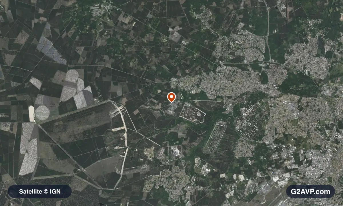 Vue satellite (orthophoto IGN) du secteur de Saint-Médard-en-Jalles, même emprise que la carte géologique