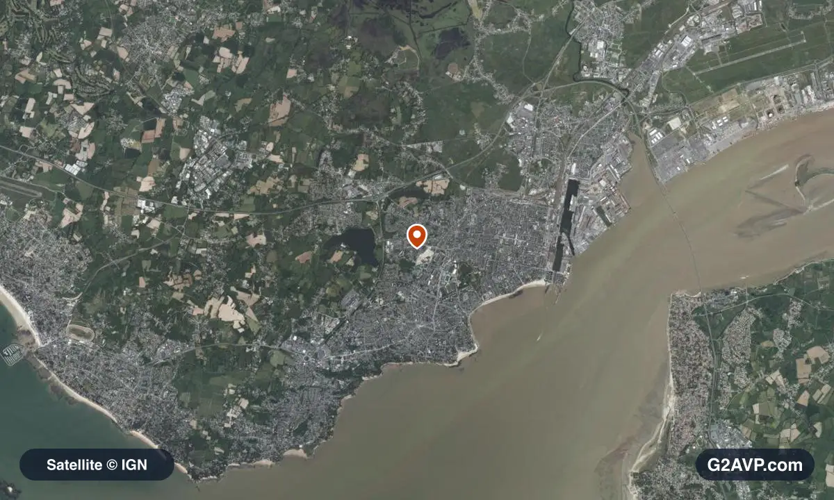 Vue satellite (orthophoto IGN) du secteur de Saint-Nazaire, même emprise que la carte géologique