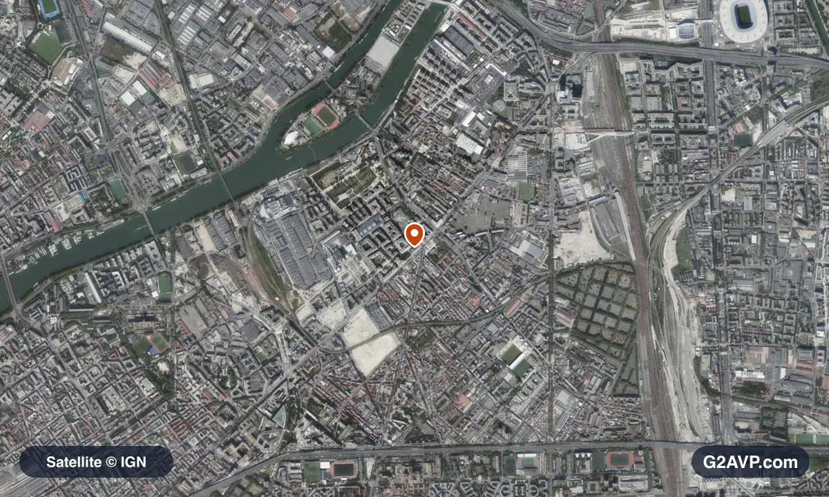 Vue satellite (orthophoto IGN) du secteur de Saint-Ouen-sur-Seine, même emprise que la carte géologique