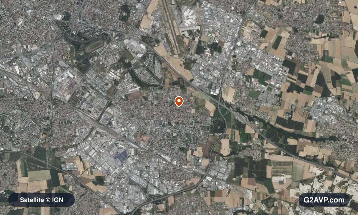 Vue satellite (orthophoto IGN) du secteur de Saint-Priest, même emprise que la carte géologique