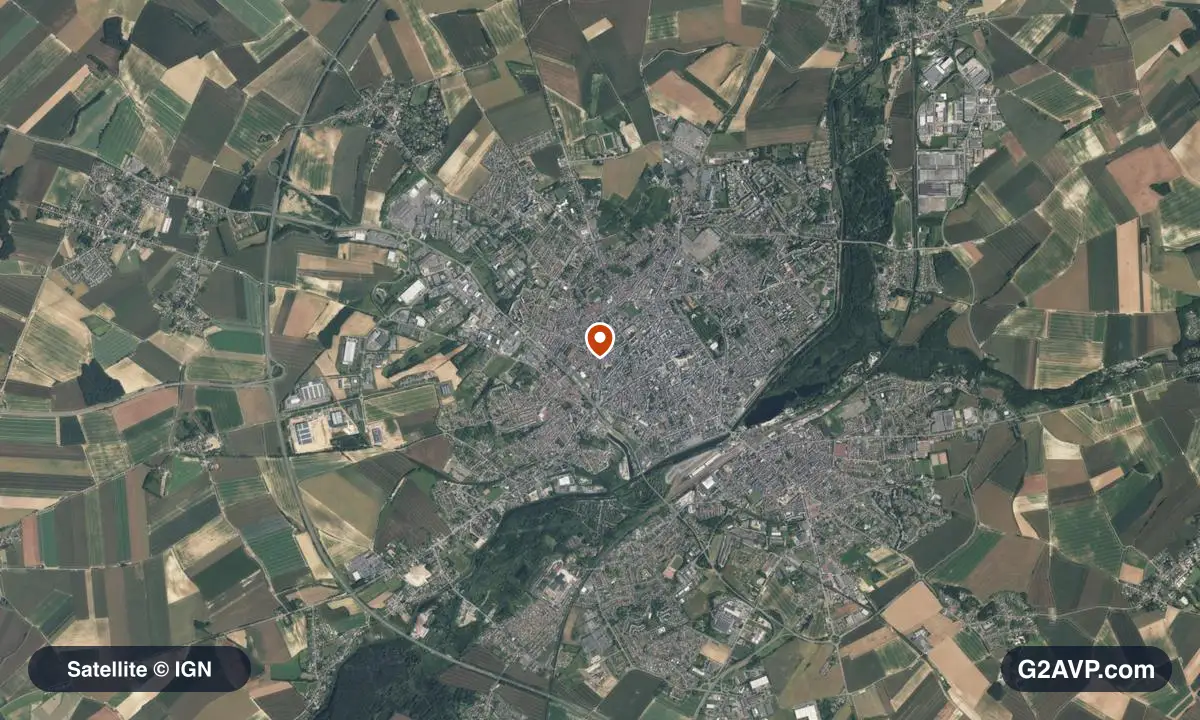 Vue satellite (orthophoto IGN) du secteur de Saint-Quentin, même emprise que la carte géologique