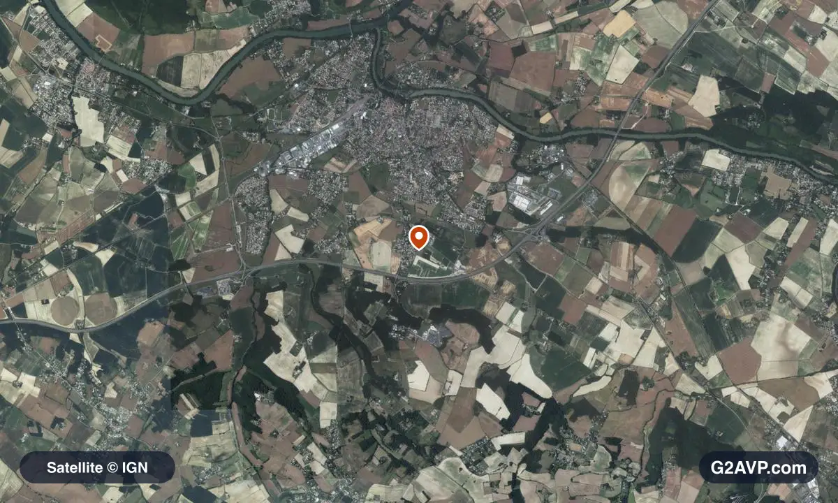 Vue satellite (orthophoto IGN) du secteur de Saint-Sulpice-la-Pointe, même emprise que la carte géologique