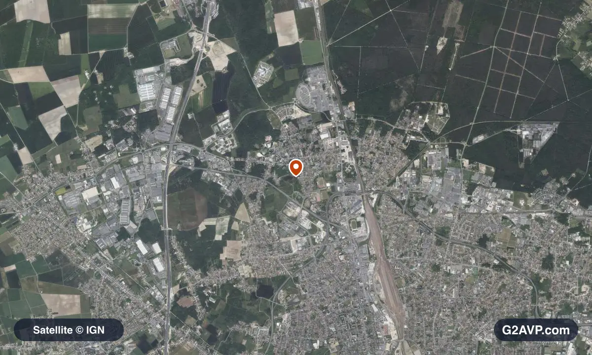 Vue satellite (orthophoto IGN) du secteur de Saran, même emprise que la carte géologique