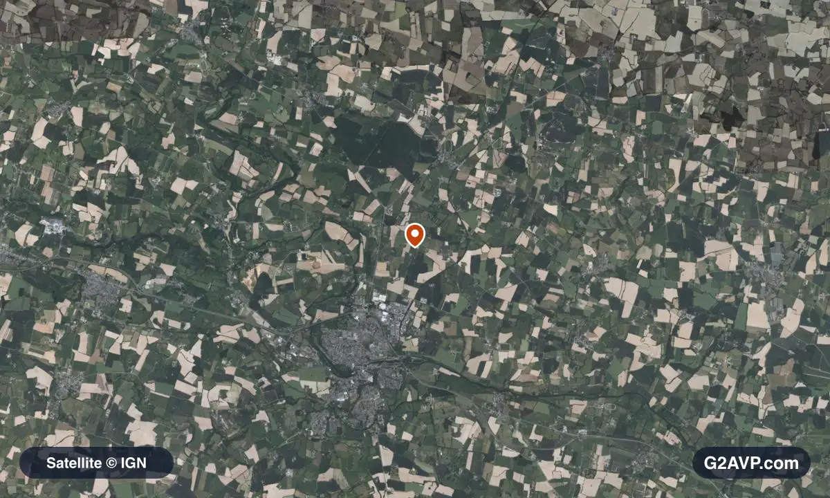 Vue satellite (orthophoto IGN) du secteur de Segré-en-Anjou Bleu, même emprise que la carte géologique