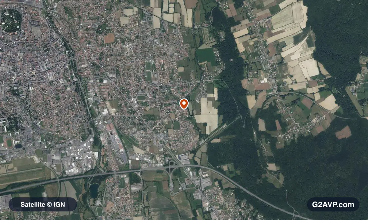 Vue satellite (orthophoto IGN) du secteur de Séméac, même emprise que la carte géologique