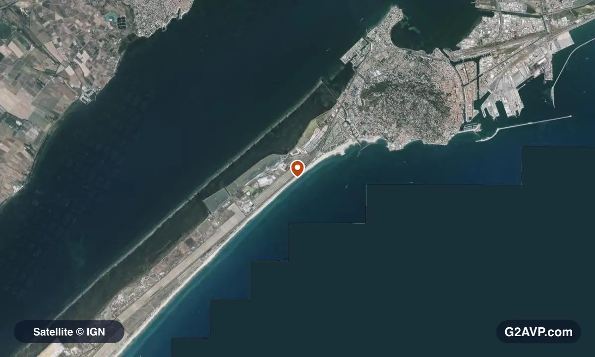 Vue satellite (orthophoto IGN) du secteur de Sète, même emprise que la carte géologique