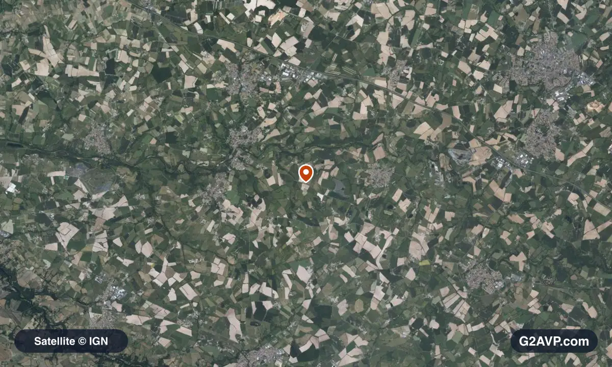 Vue satellite (orthophoto IGN) du secteur de Sèvremoine, même emprise que la carte géologique