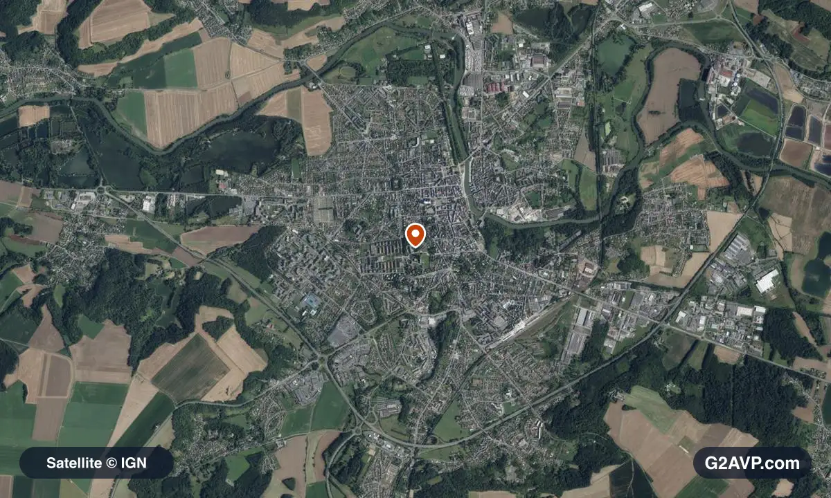 Vue satellite (orthophoto IGN) du secteur de Soissons, même emprise que la carte géologique