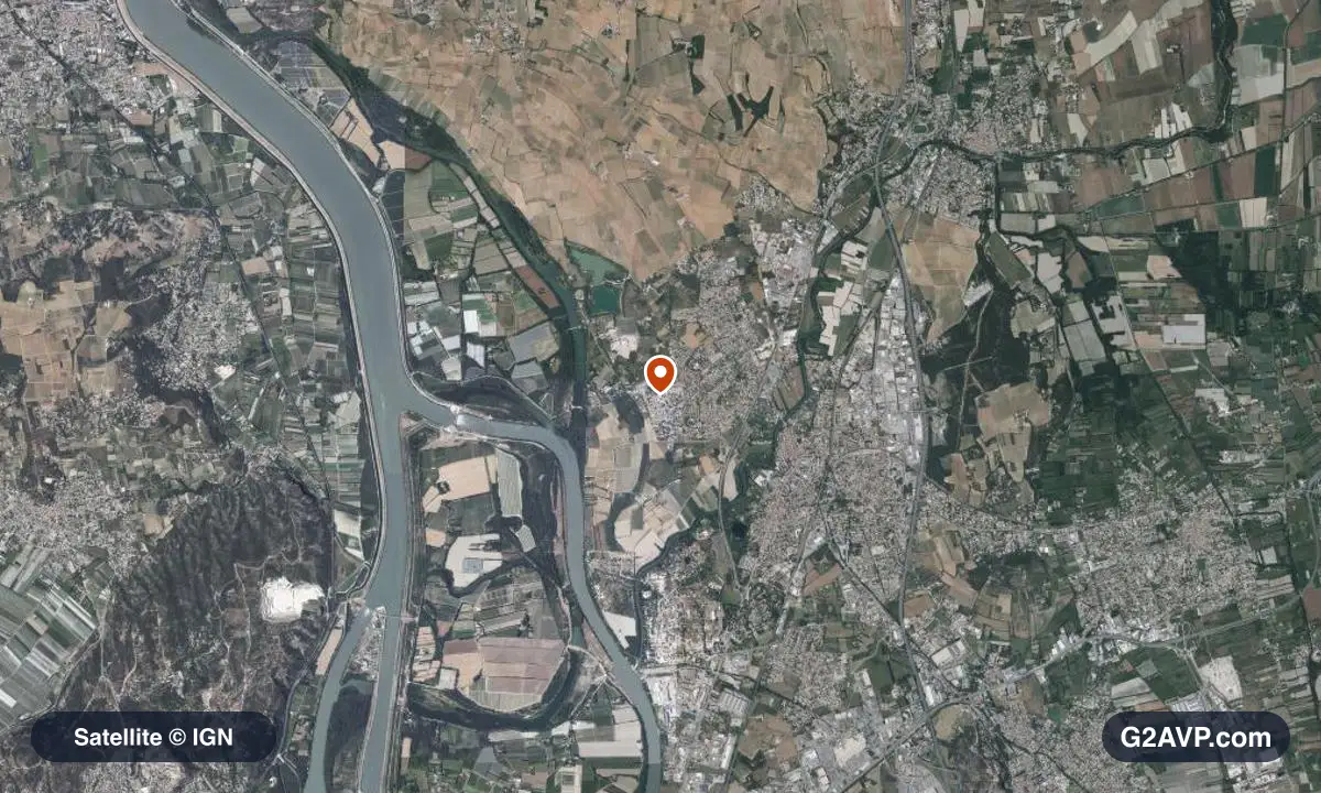 Vue satellite (orthophoto IGN) du secteur de Sorgues, même emprise que la carte géologique