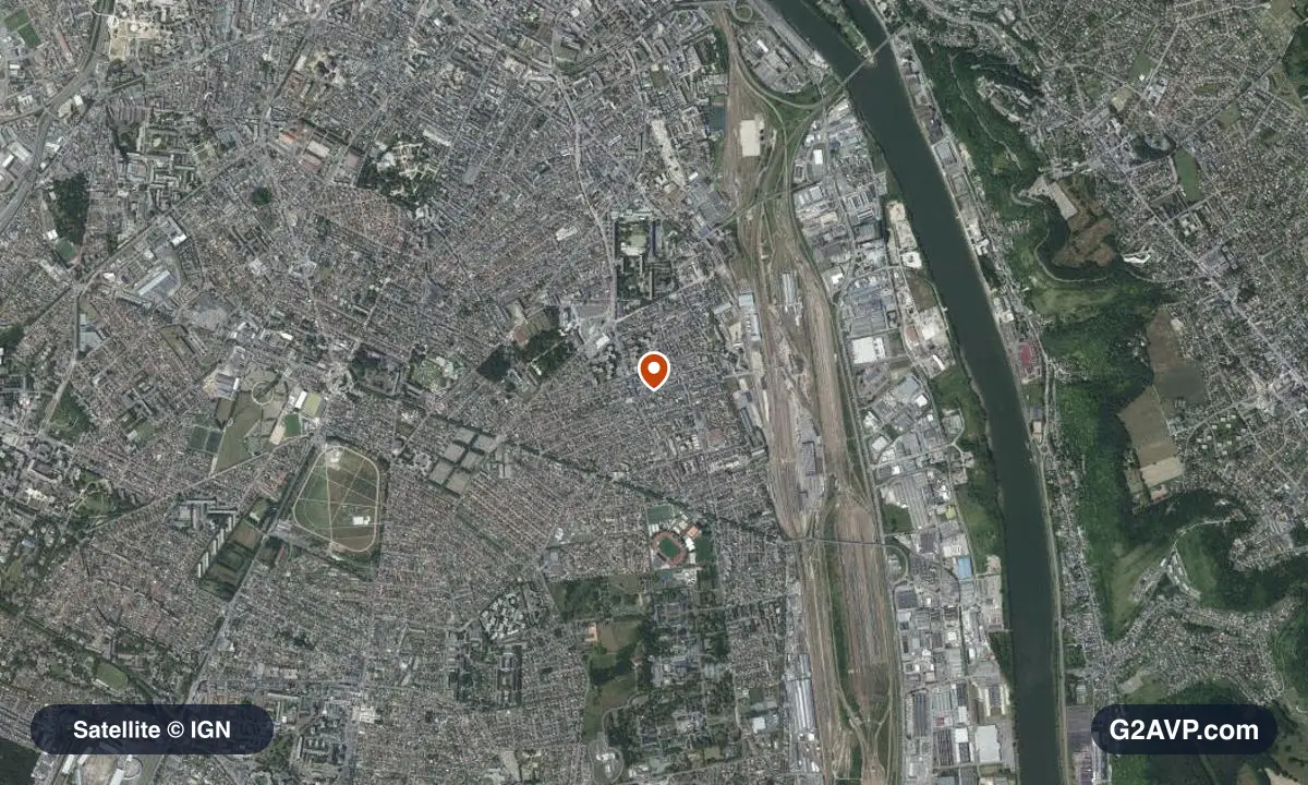 Vue satellite (orthophoto IGN) du secteur de Sotteville-lès-Rouen, même emprise que la carte géologique