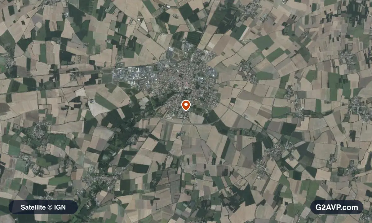 Vue satellite (orthophoto IGN) du secteur de Surgères, même emprise que la carte géologique