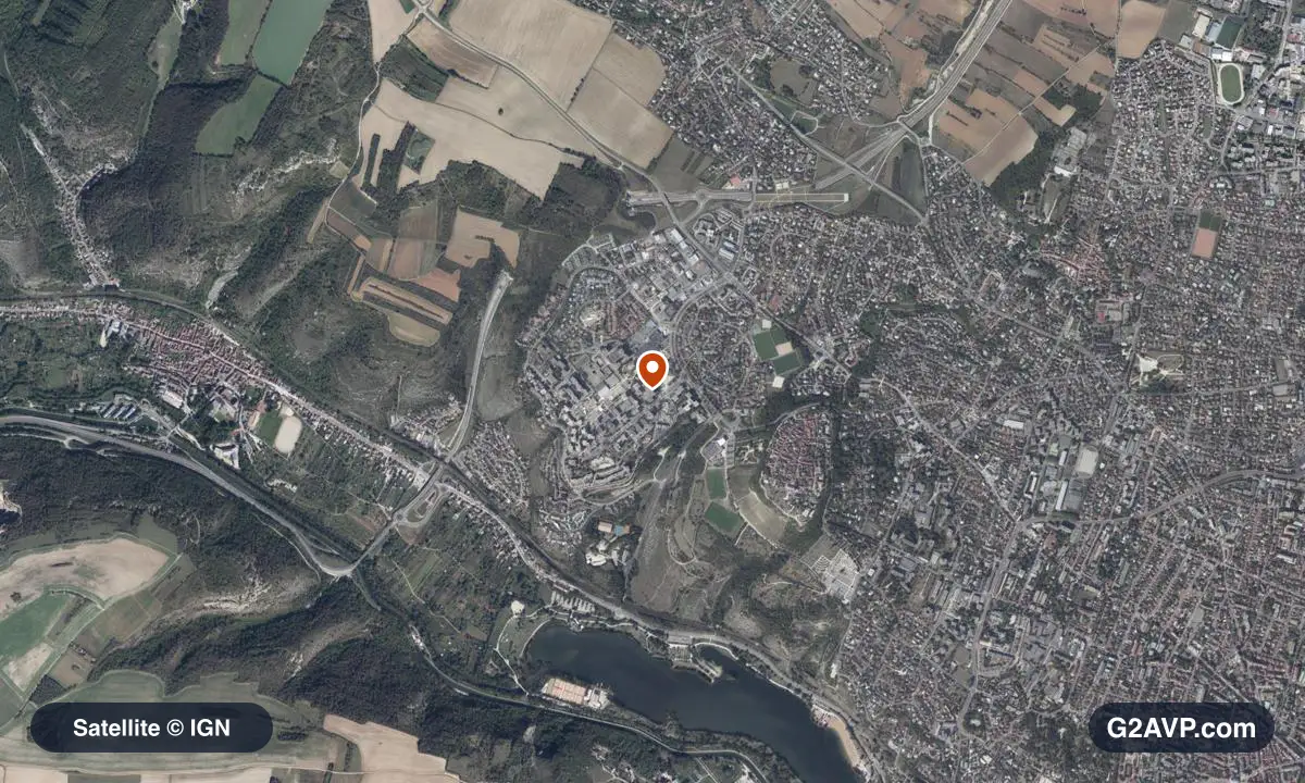 Vue satellite (orthophoto IGN) du secteur de Talant, même emprise que la carte géologique