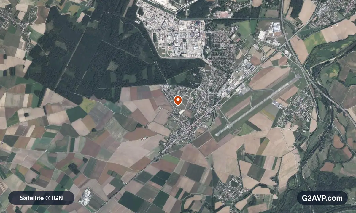 Vue satellite (orthophoto IGN) du secteur de Tavaux, même emprise que la carte géologique