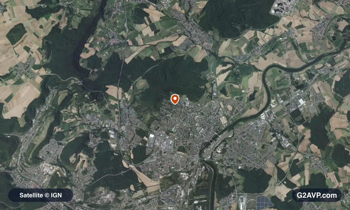 Vue satellite (orthophoto IGN) du secteur de Thionville, même emprise que la carte géologique