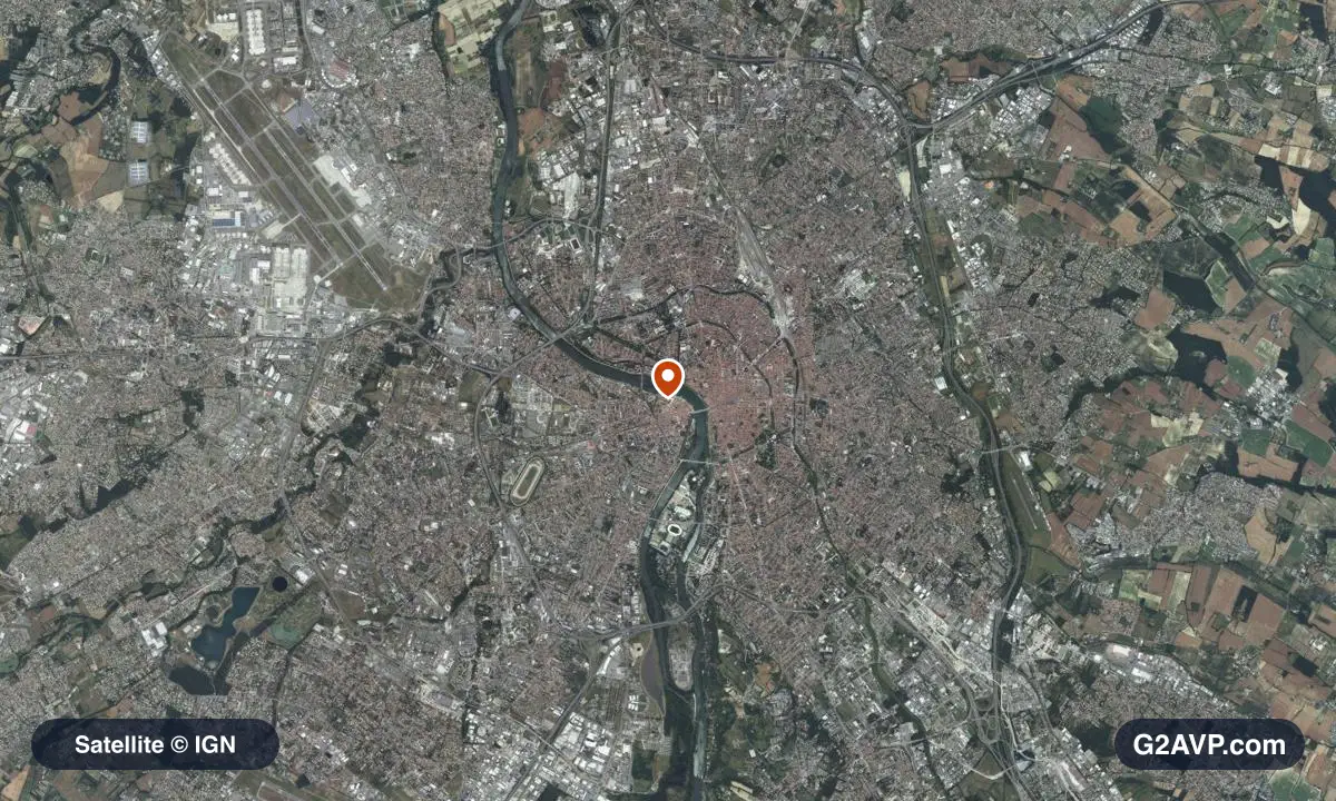 Vue satellite (orthophoto IGN) du secteur de Toulouse, même emprise que la carte géologique