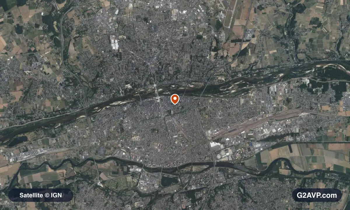 Vue satellite (orthophoto IGN) du secteur de Tours, même emprise que la carte géologique