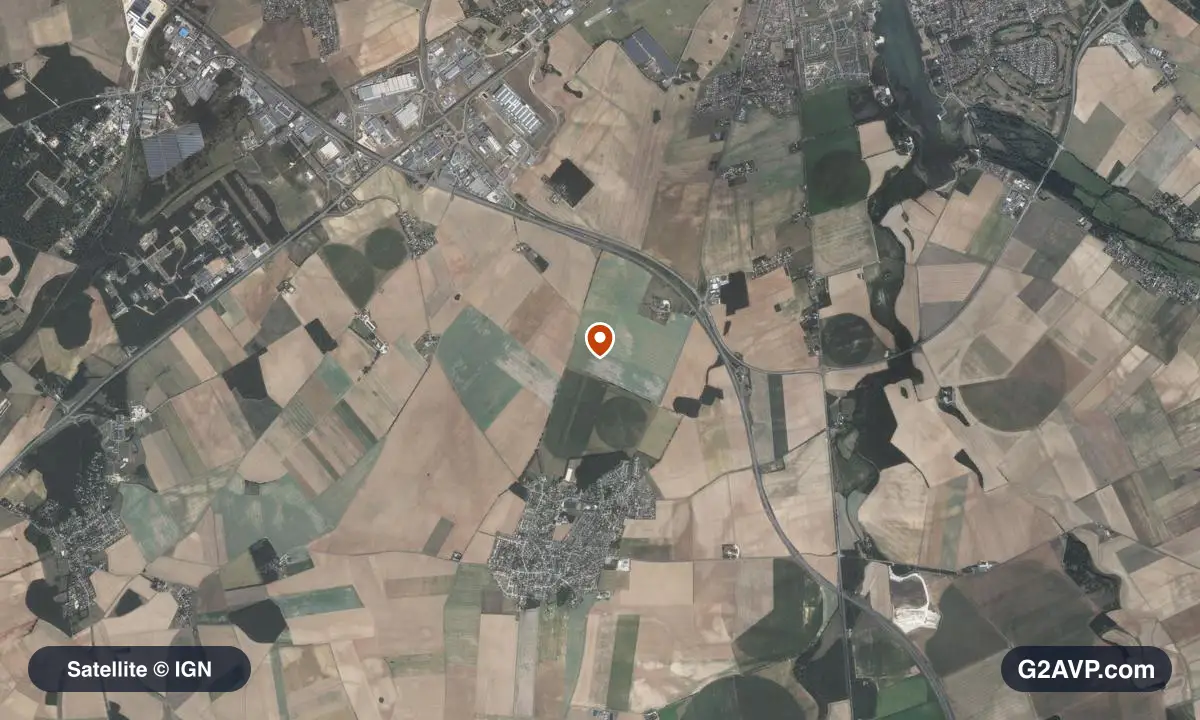Vue satellite (orthophoto IGN) du secteur de Trouy, même emprise que la carte géologique