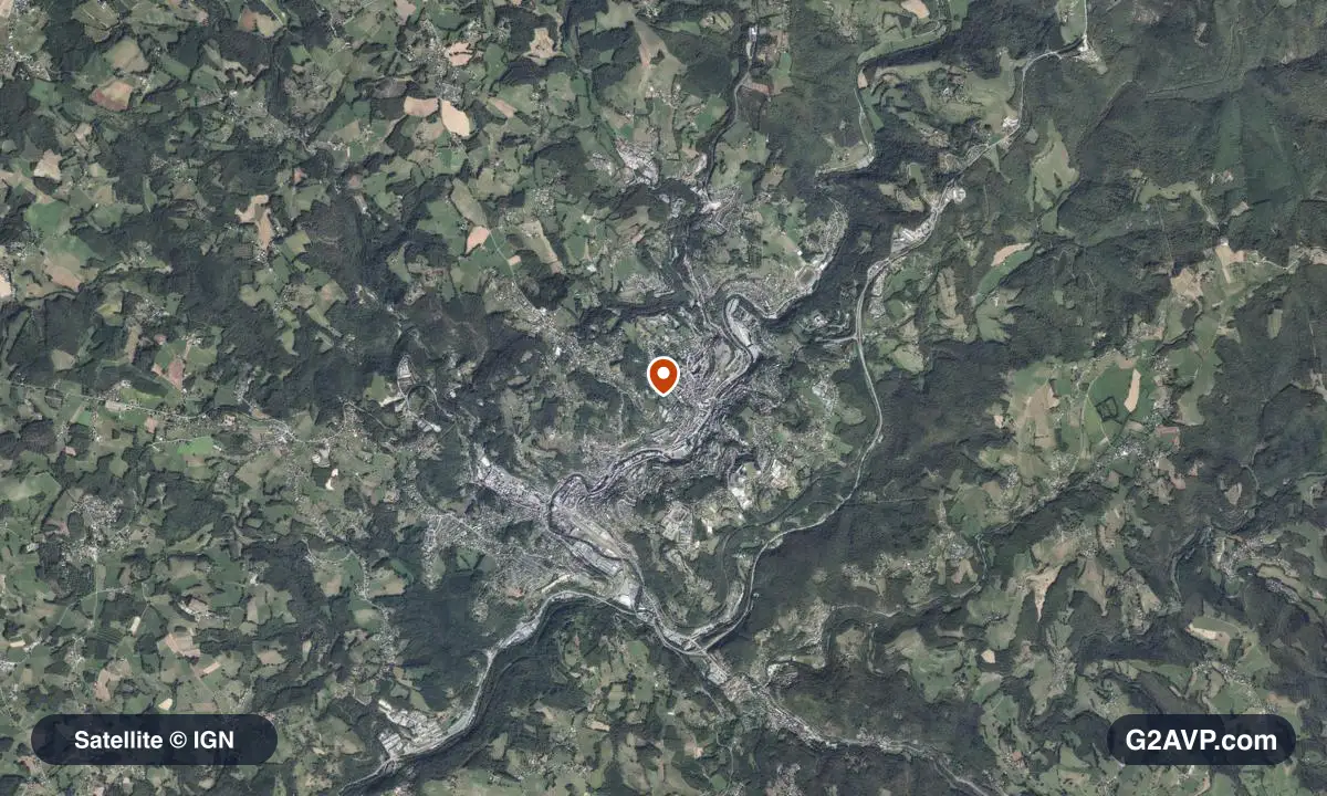 Vue satellite (orthophoto IGN) du secteur de Tulle, même emprise que la carte géologique
