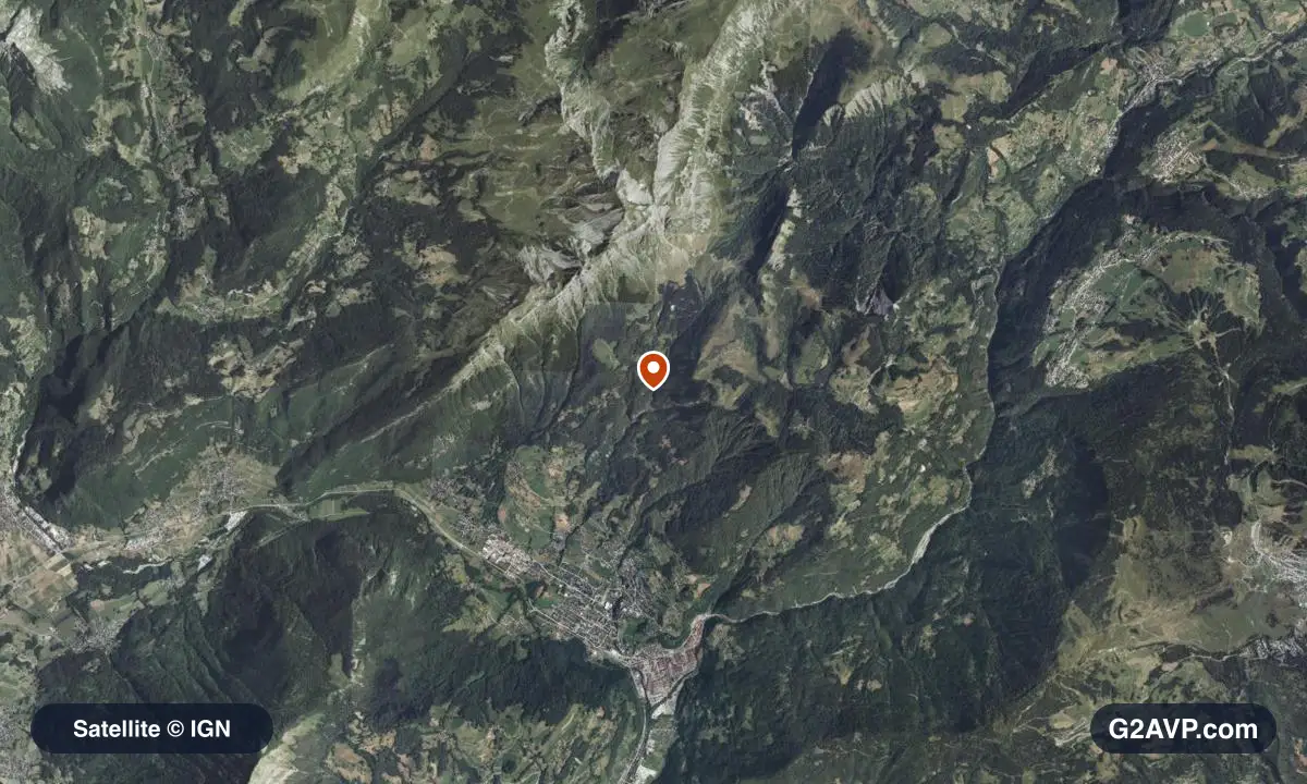 Vue satellite (orthophoto IGN) du secteur d'Ugine, même emprise que la carte géologique