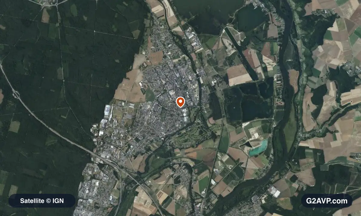 Vue satellite (orthophoto IGN) du secteur de Val-de-Reuil, même emprise que la carte géologique
