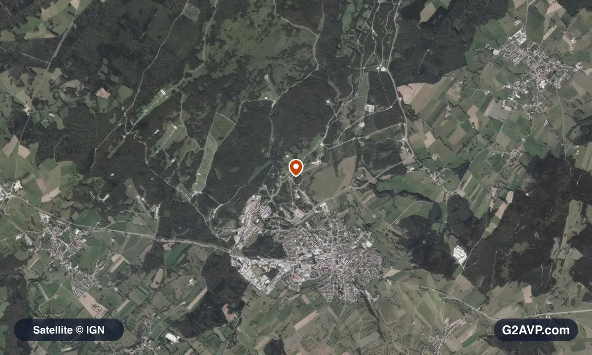 Vue satellite (orthophoto IGN) du secteur de Valdahon, même emprise que la carte géologique