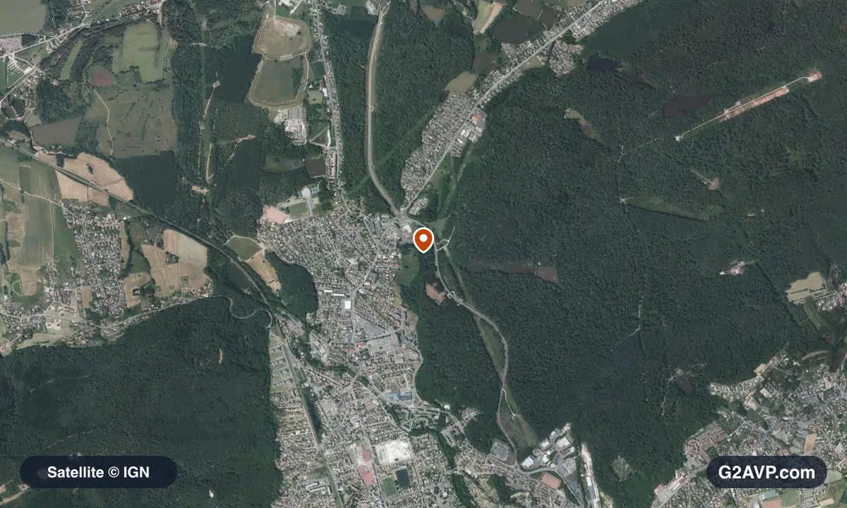 Vue satellite (orthophoto IGN) du secteur de Valdoie, même emprise que la carte géologique