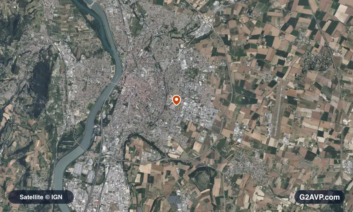 Vue satellite (orthophoto IGN) du secteur de Valence, même emprise que la carte géologique