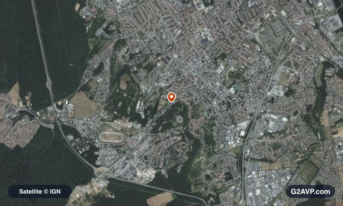 Vue satellite (orthophoto IGN) du secteur de Vandœuvre-lès-Nancy, même emprise que la carte géologique