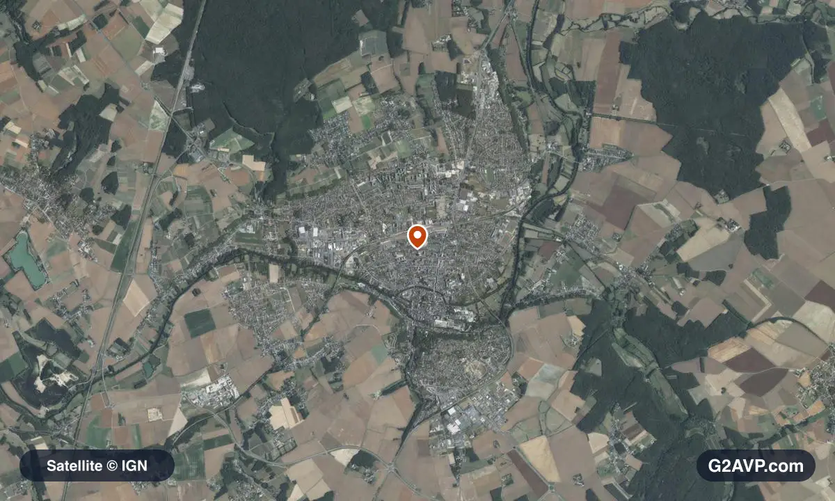 Vue satellite (orthophoto IGN) du secteur de Vendôme, même emprise que la carte géologique